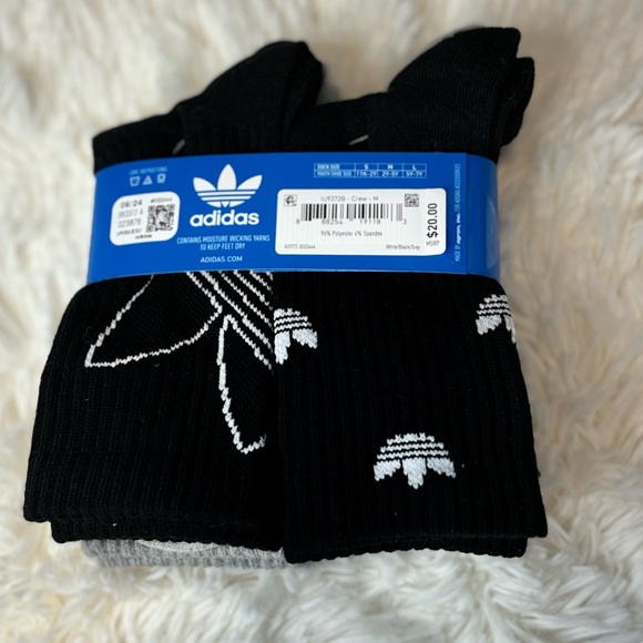 adidas Originals Men's Trefoil Crew 6 Pairs Athletic Running Socks Size:2Y-5Y - Picture 2 of 3